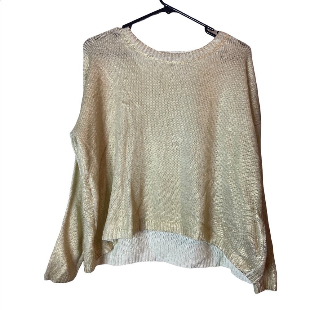Cecico gold metallic and cream long sleeve ladies Cropped small sweater